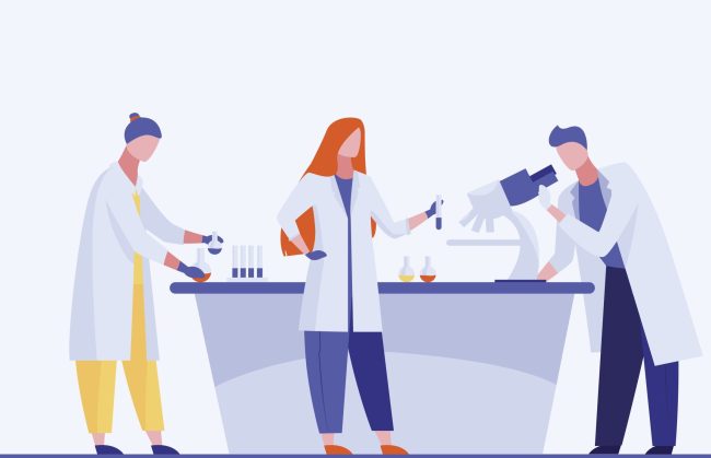 Lab assistants doing research