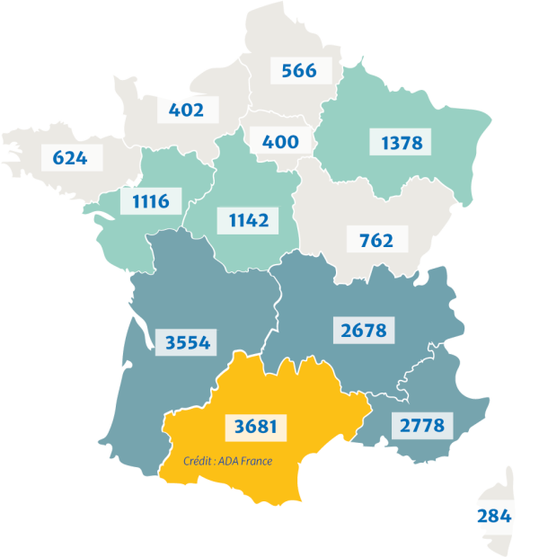 Carte de la production de miel en France par région en 2021